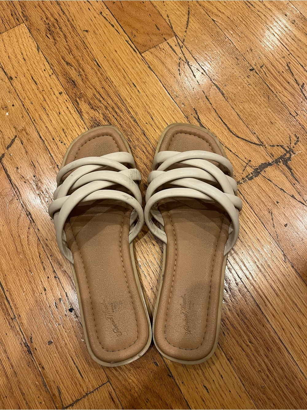 Women's Cream Strappy Slide Sandals